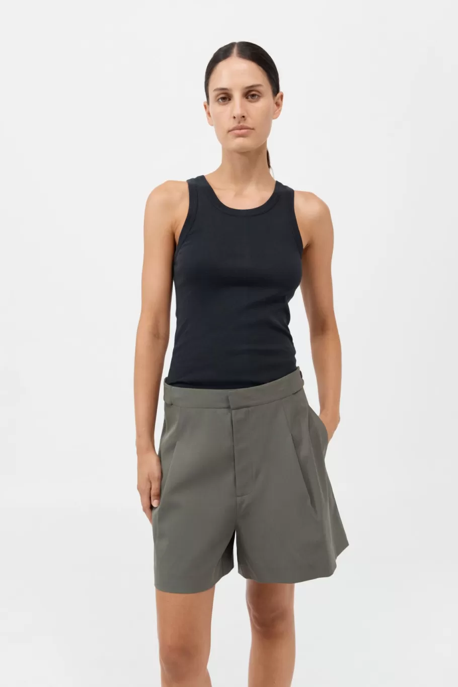 Tailoring | Shorts | St. Agni Adjustable Shorts - SMOKEY OLIVE