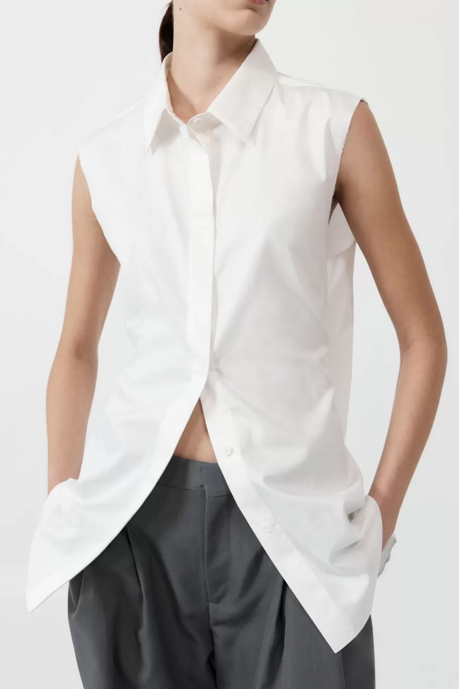 Shirts | St. Agni Cotton Belted Sleeveless Shirt - White