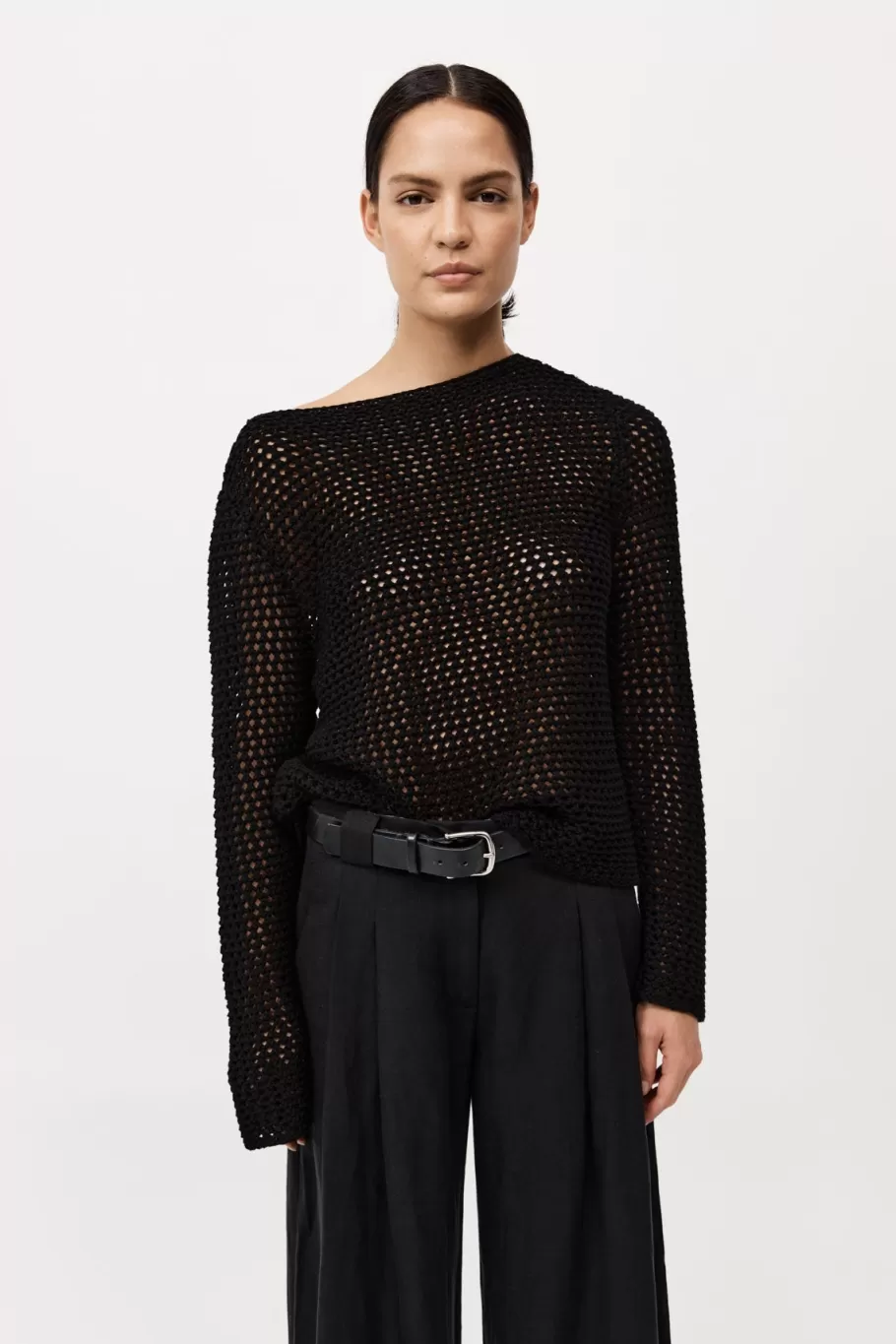 Jumpers | Knitwear | St. Agni Cotton Crochet Jumper - BLACK