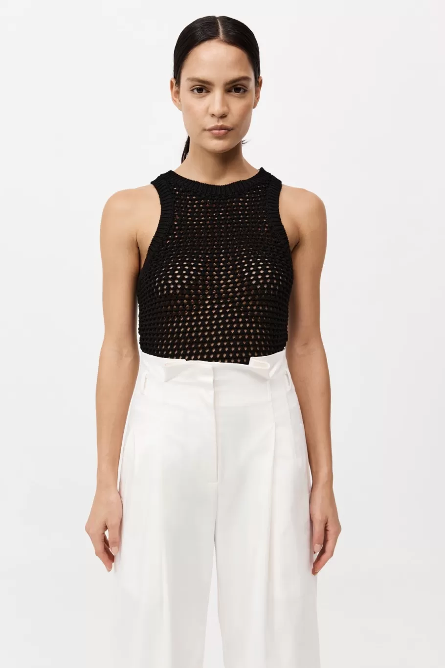 Tops | Singlets | St. Agni Cotton Crochet Tank - BLACK