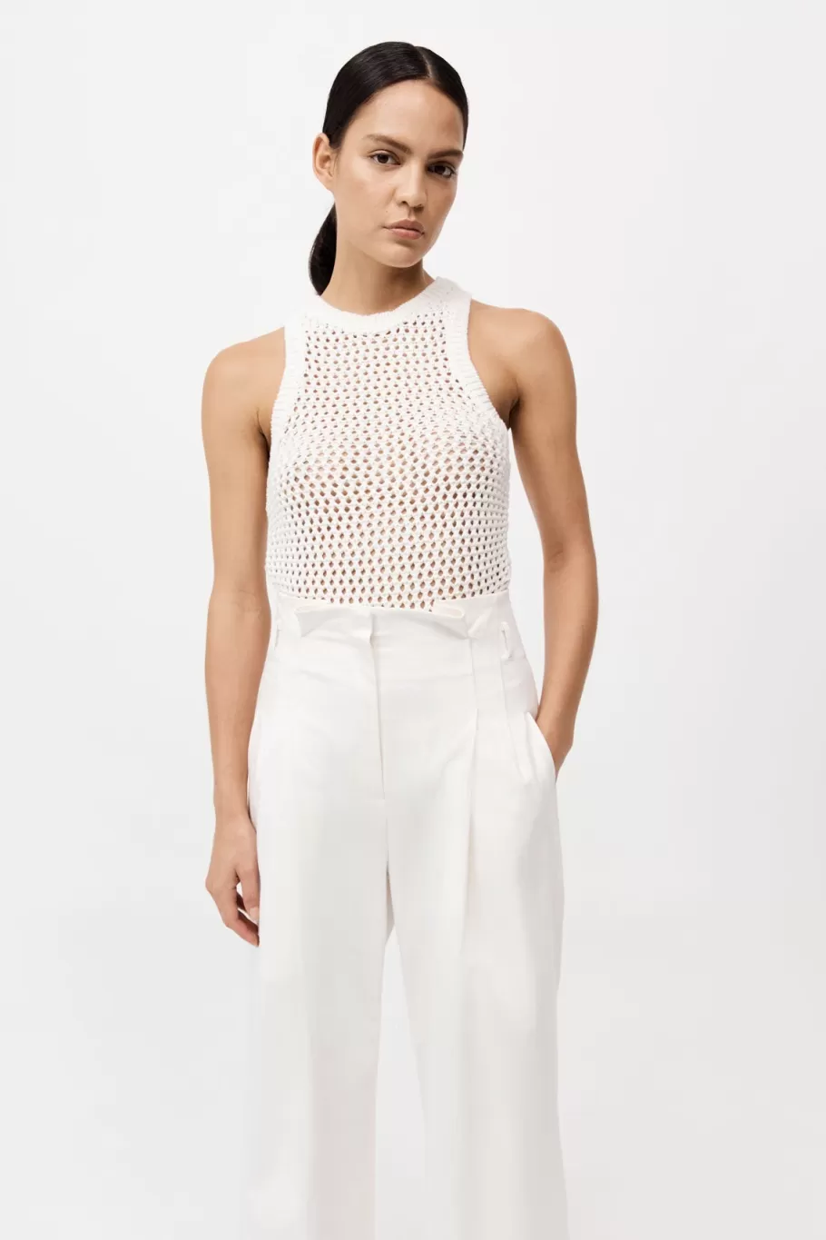 Tops | Singlets | St. Agni Cotton Crochet Tank - OFF WHITE