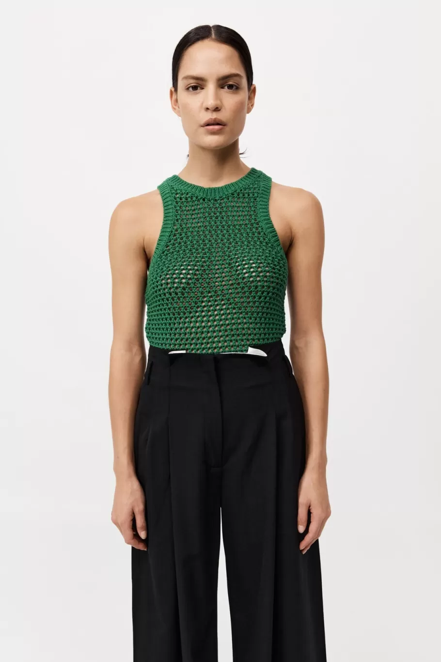 Singlets | Tops | St. Agni Cotton Crochet Tank - VERDE