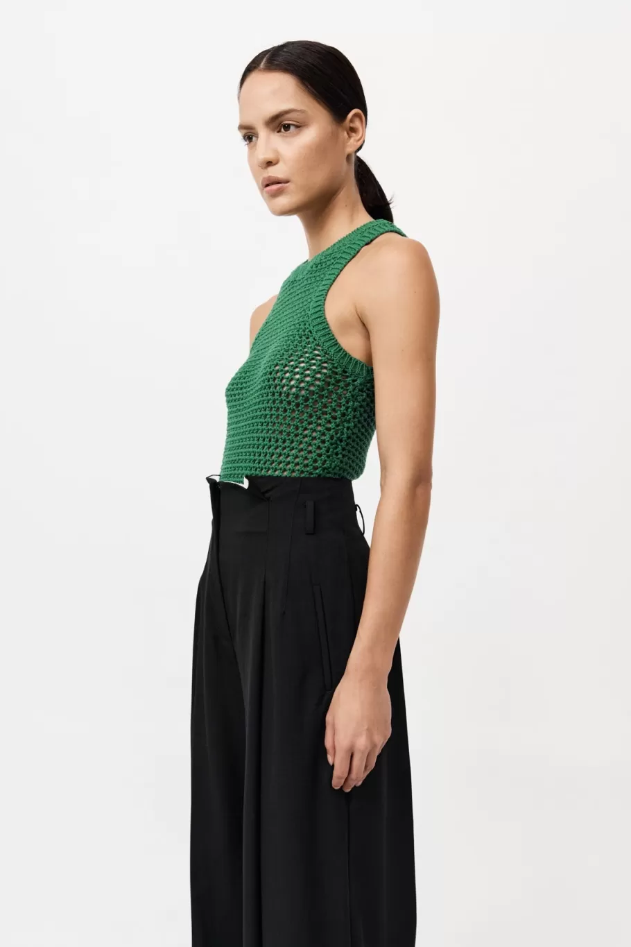 Singlets | Tops | St. Agni Cotton Crochet Tank - VERDE