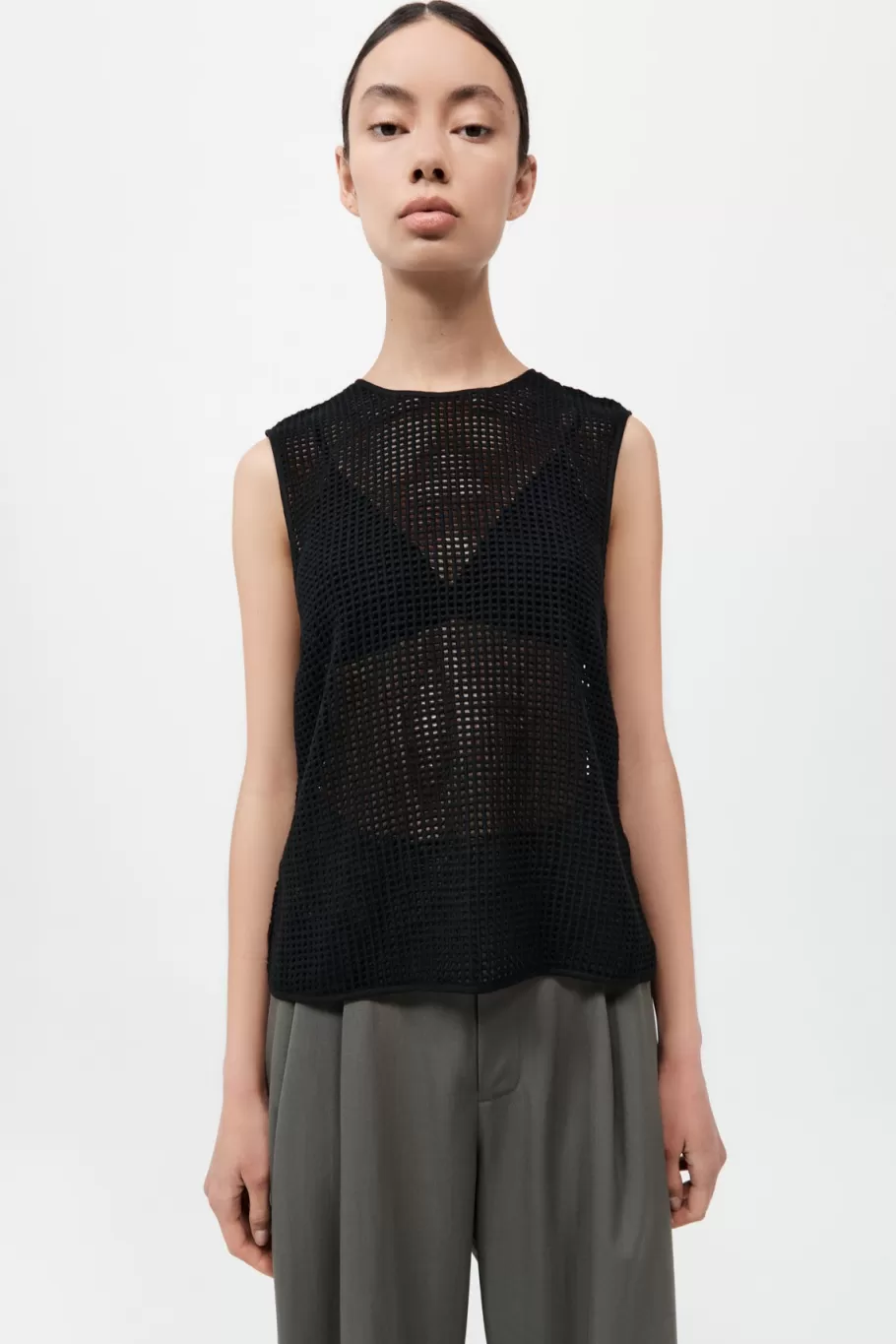 Tops | St. Agni Cotton Grid Shell Top - BLACK