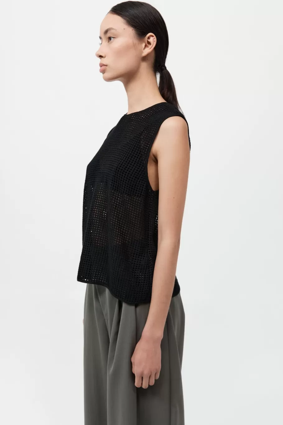 Tops | St. Agni Cotton Grid Shell Top - BLACK