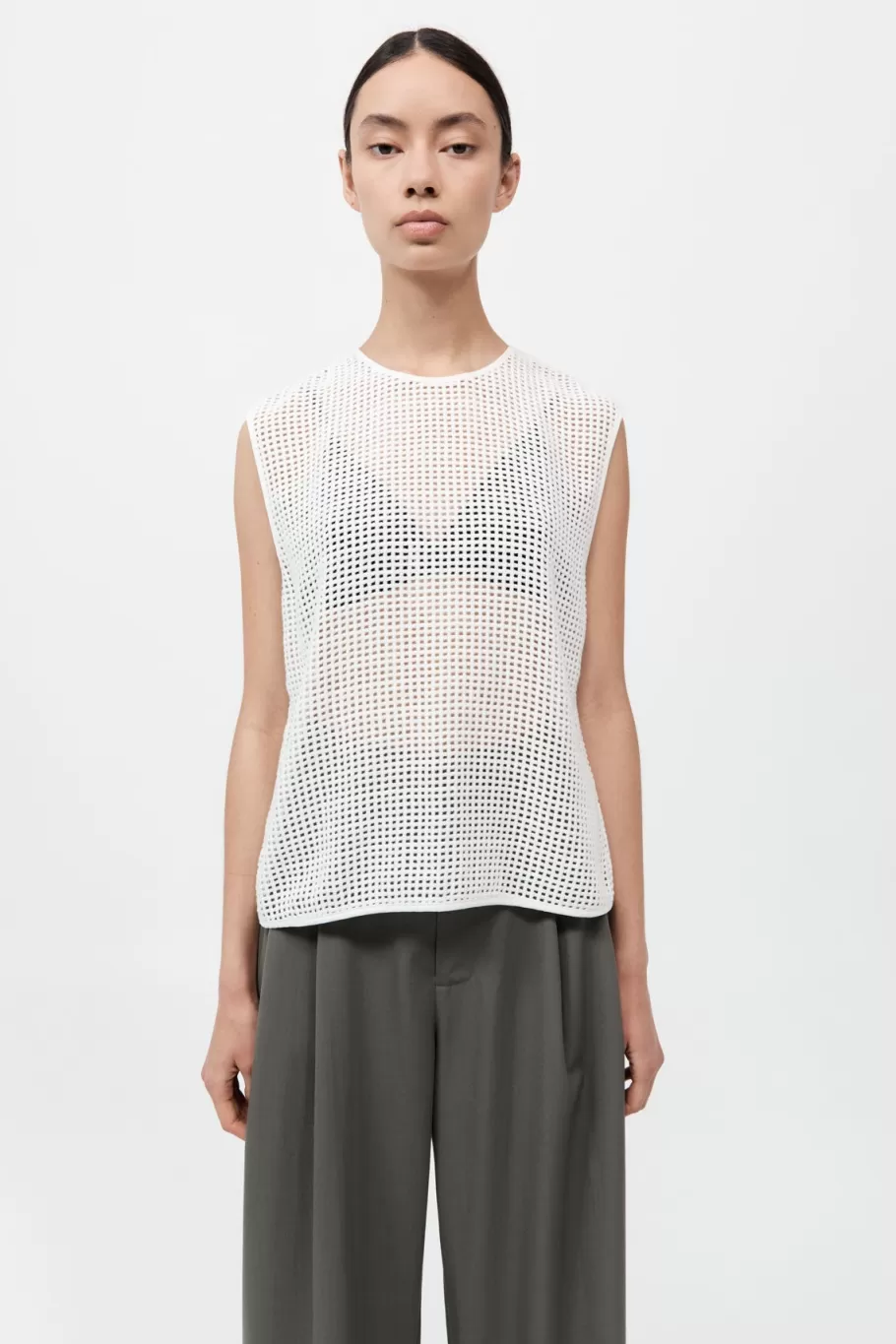 Tops | St. Agni Cotton Grid Shell Top - WHITE