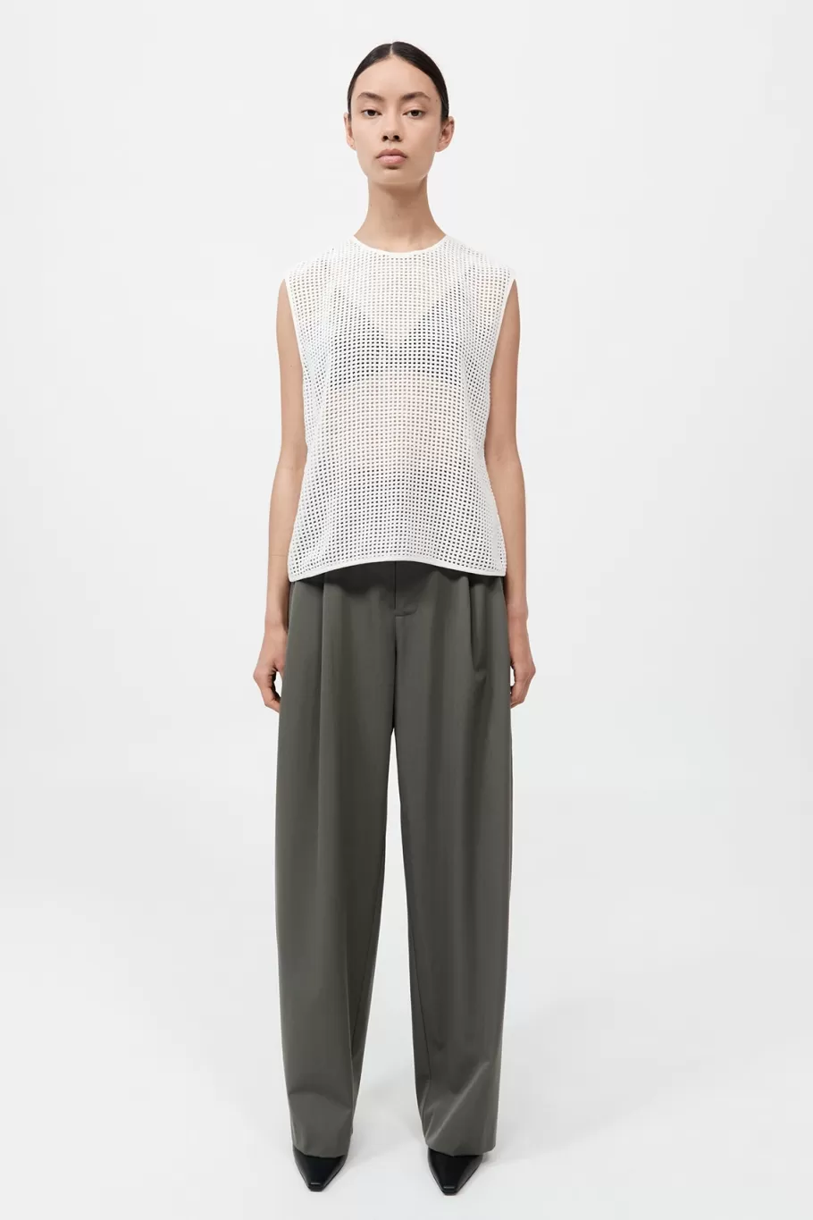 Tops | St. Agni Cotton Grid Shell Top - WHITE