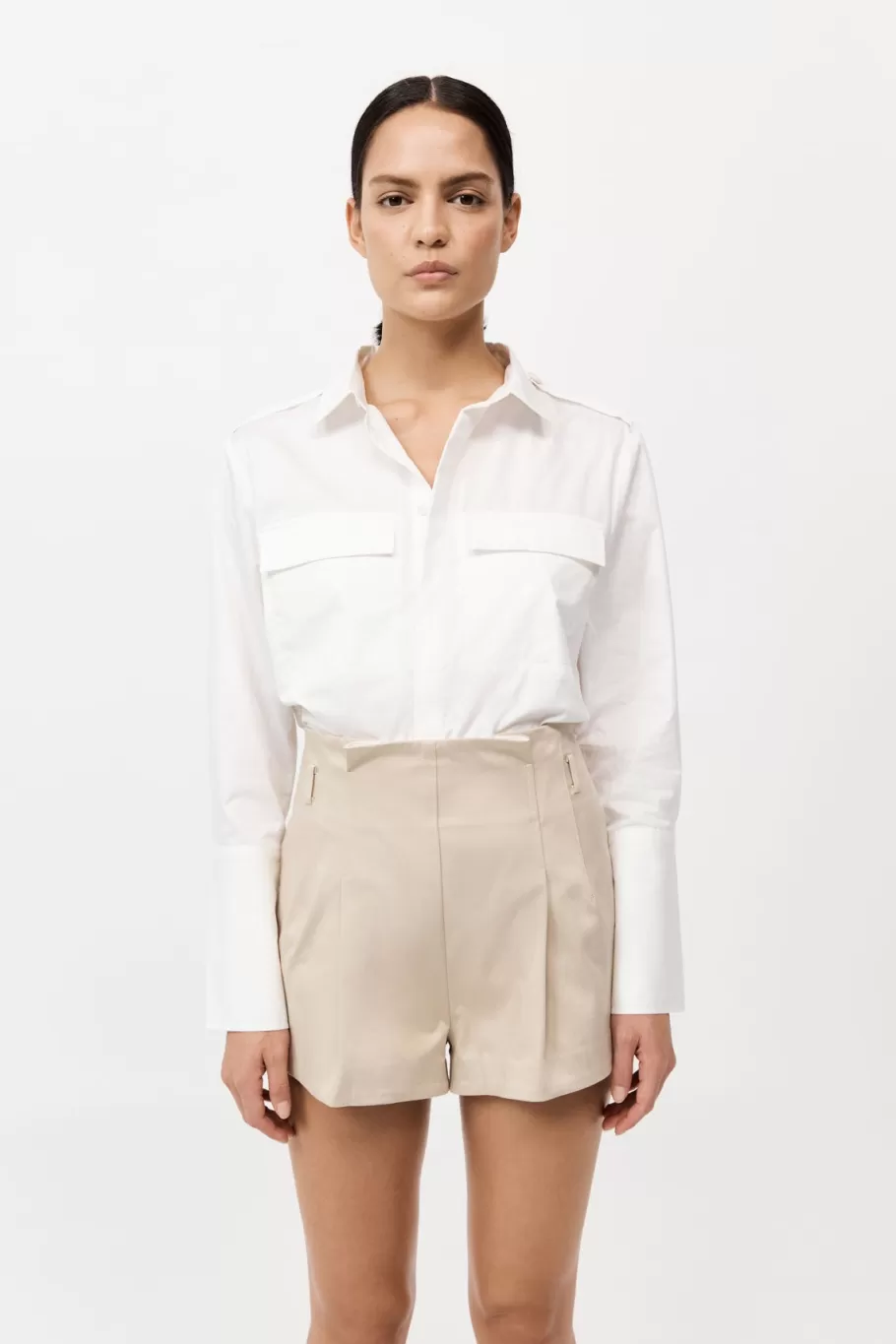 Tailoring | Shorts | St. Agni Cotton Paperbag Waist Shorts - CHAMPAGNE