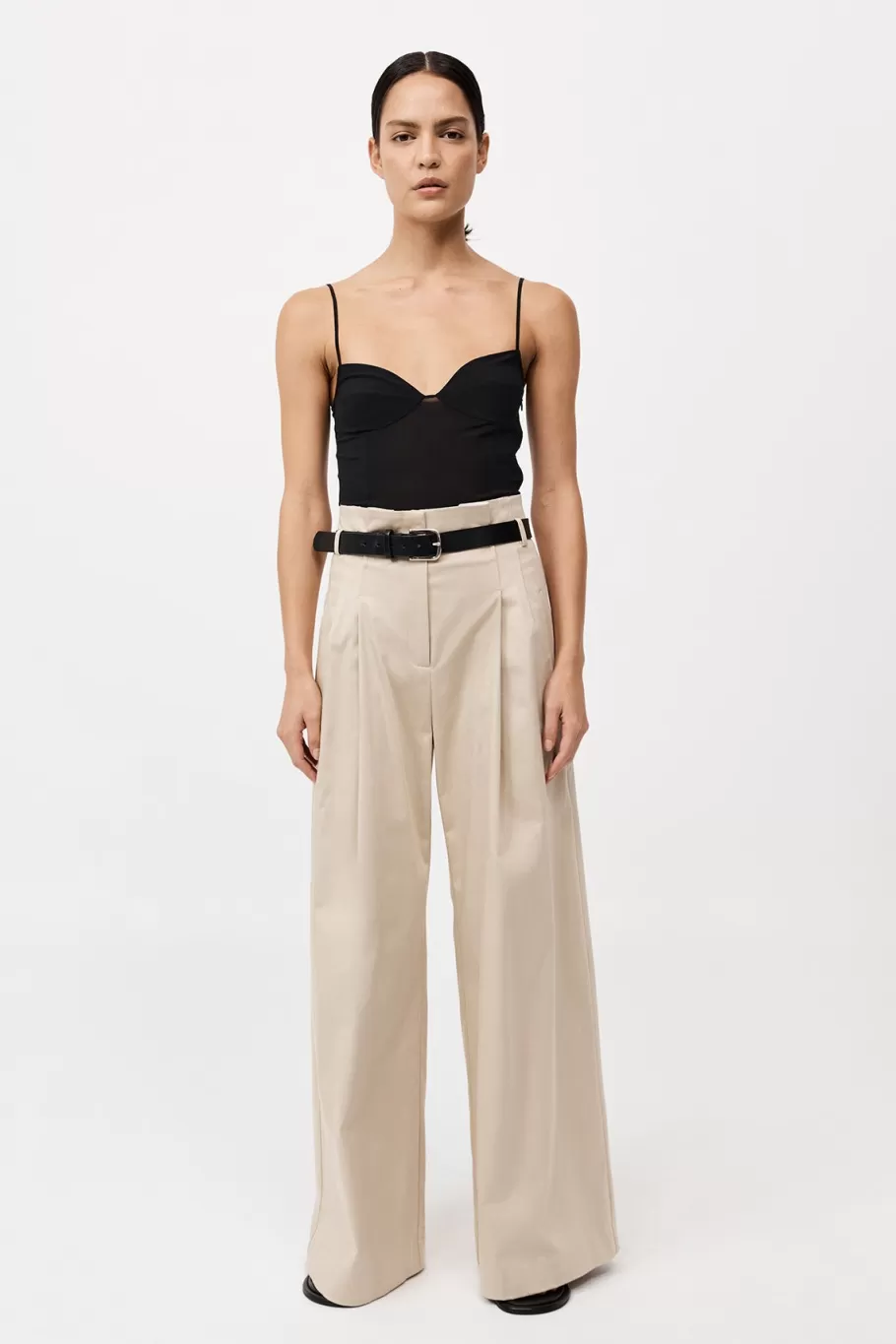 Tailoring | Pants | St. Agni Cotton Paperbag Waist Trousers - CHAMPAGNE