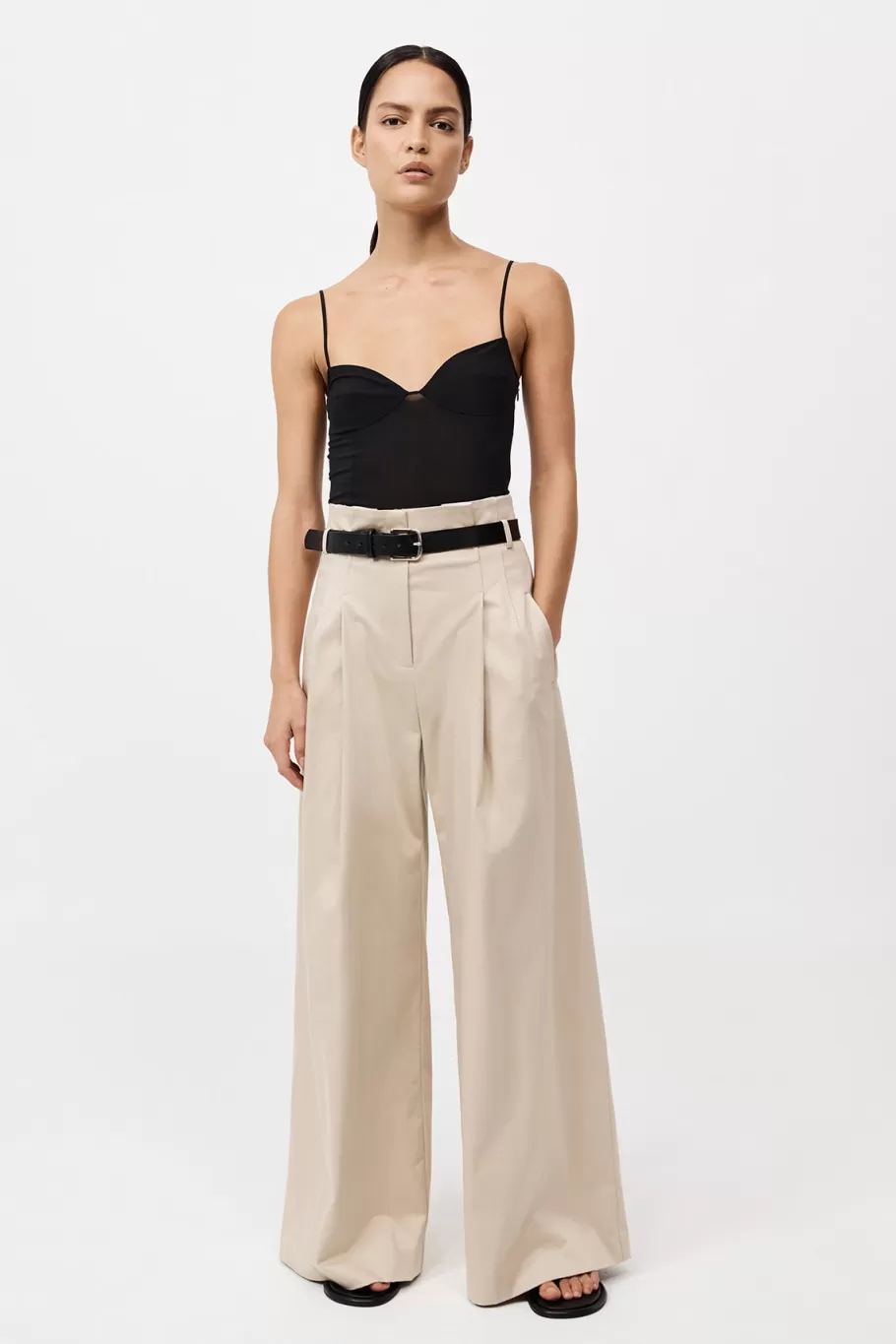 Tailoring | Pants | St. Agni Cotton Paperbag Waist Trousers - CHAMPAGNE