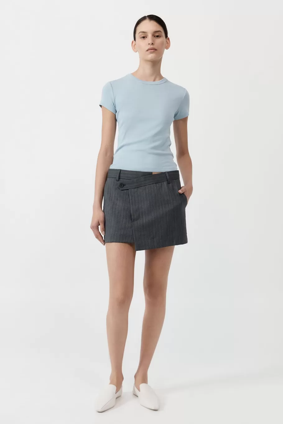 Tailoring | Skirts | St. Agni Deconstructed Mini Skirt - Stone Blue Stripe