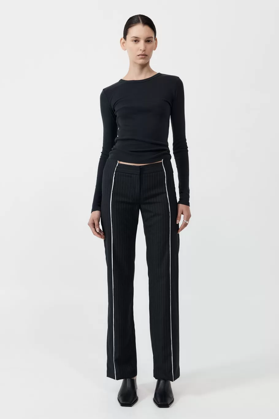 Tailoring | Pants | St. Agni Deconstructed Pinstripe Trousers - Black