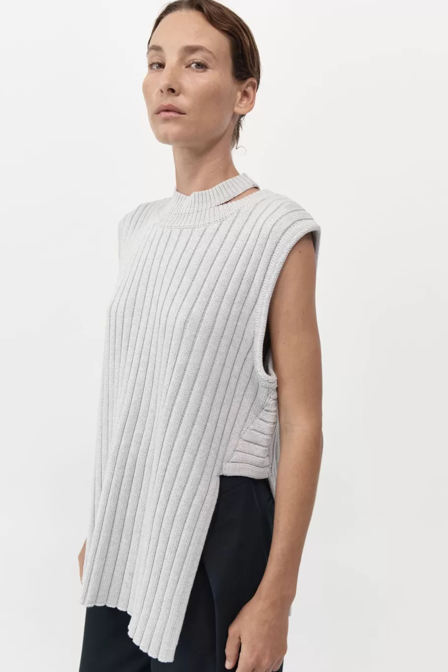 Knitwear | St. Agni Deconstructed Rib Knit Tunic - SOFT GREY