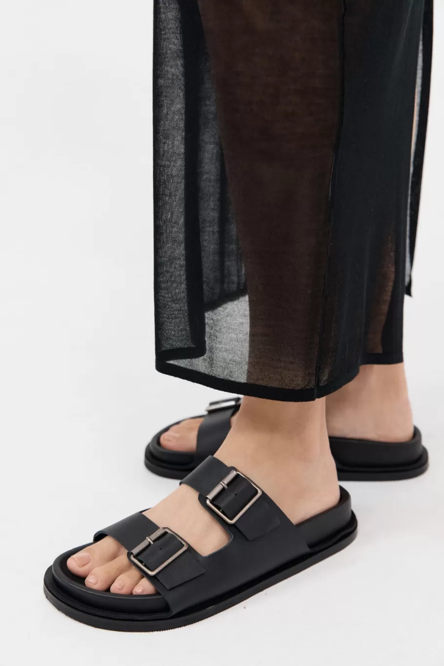 Slides | St. Agni Double Buckle Slides - BLACK