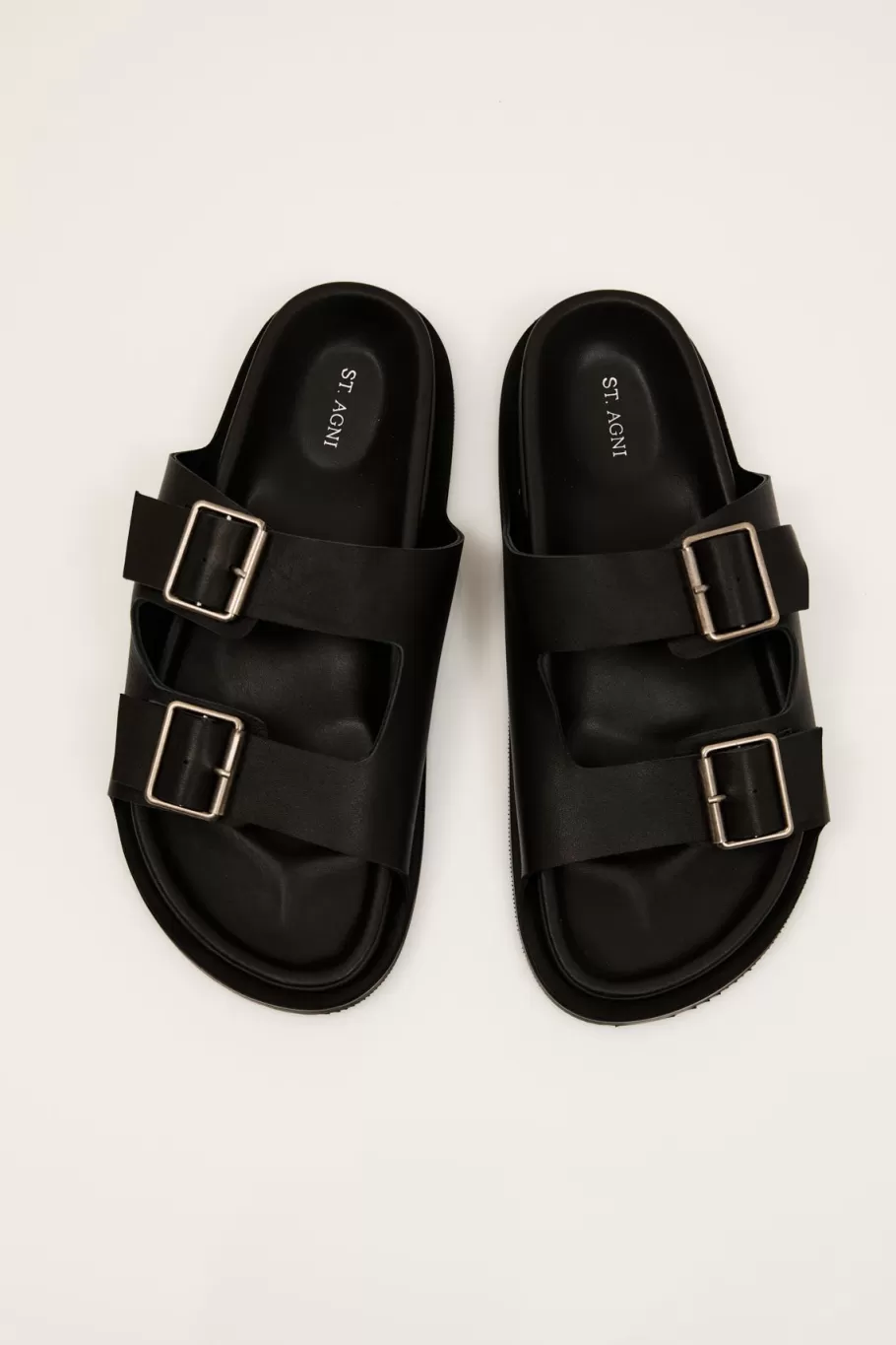 Slides | St. Agni Double Buckle Slides - BLACK