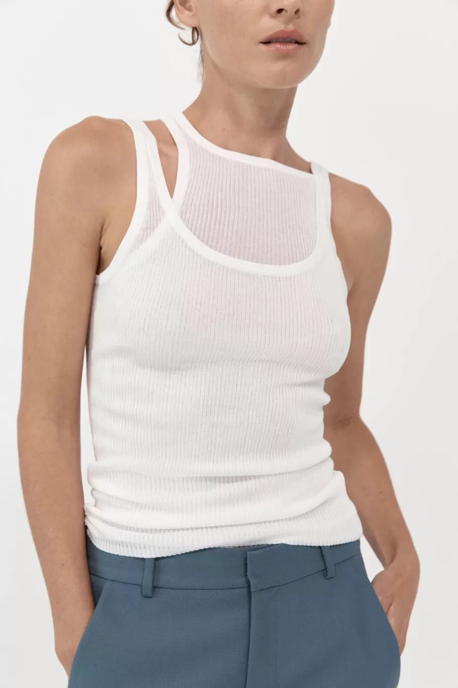 Knitwear | St. Agni Double Layer Knit Singlet - WHITE