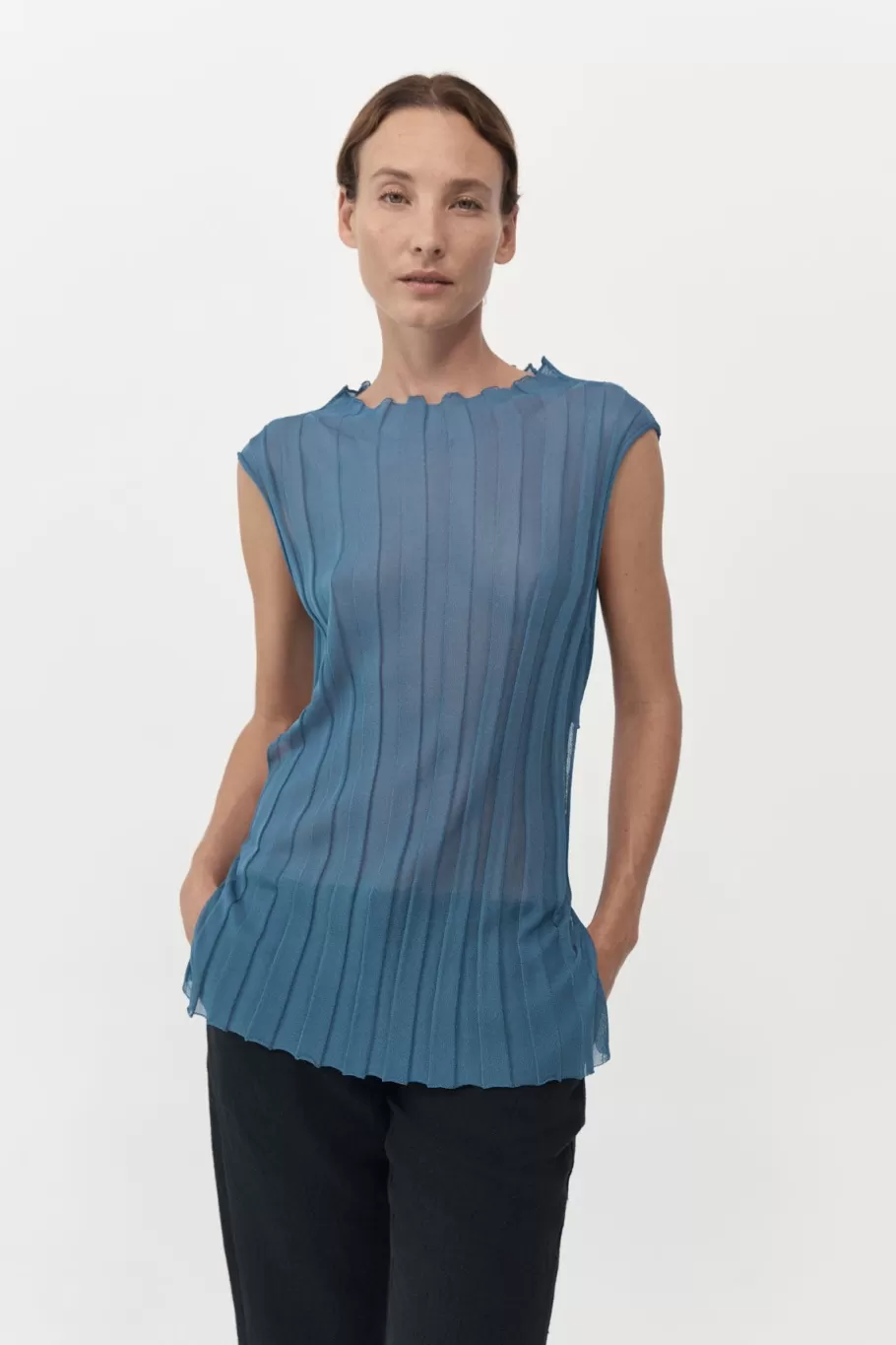 Knitwear | St. Agni Fine Pleat Knit Top - STEEL BLUE