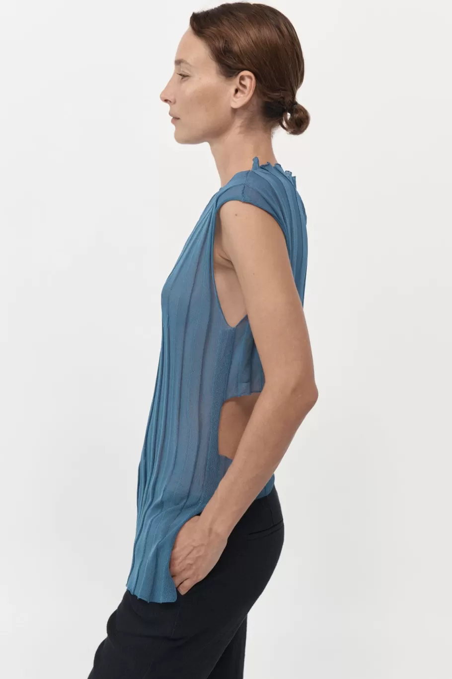 Knitwear | St. Agni Fine Pleat Knit Top - STEEL BLUE