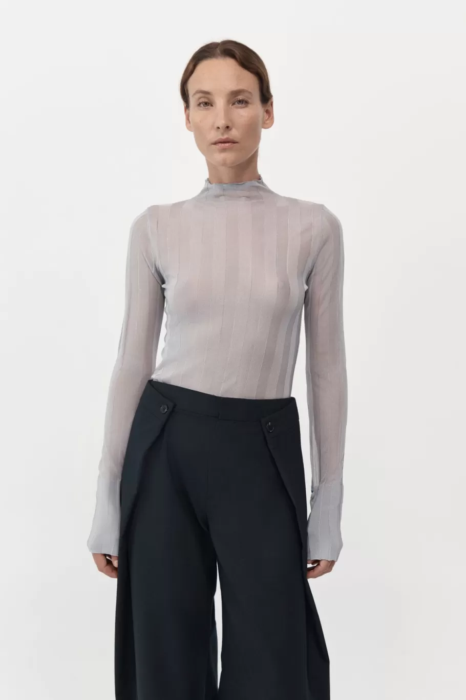 Knitwear | St. Agni Fine Pleat Long Sleeve Top - SILVER