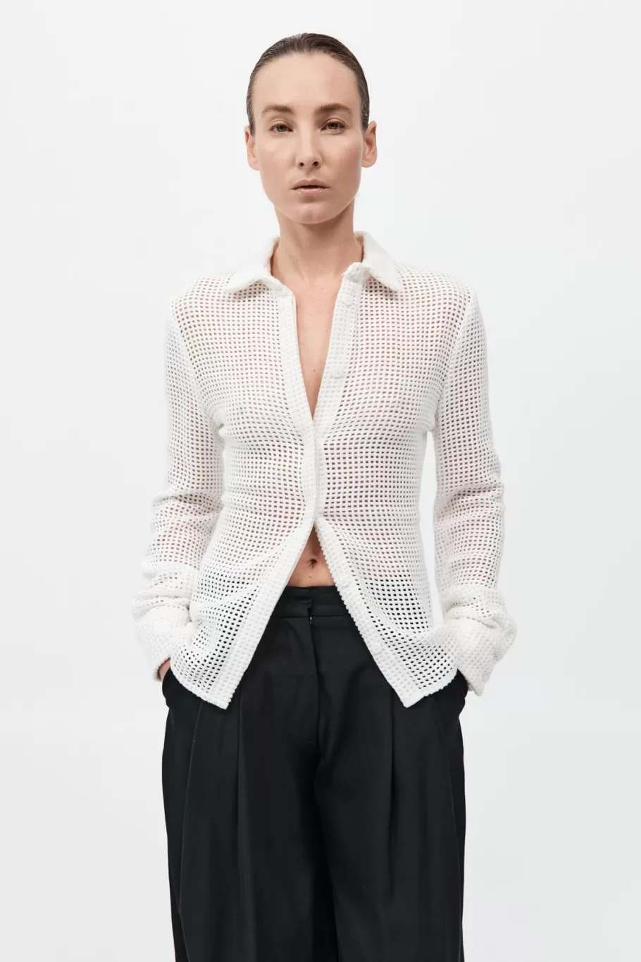 Tops | Shirts | St. Agni Fitted Cotton Grid Shirt - WHITE