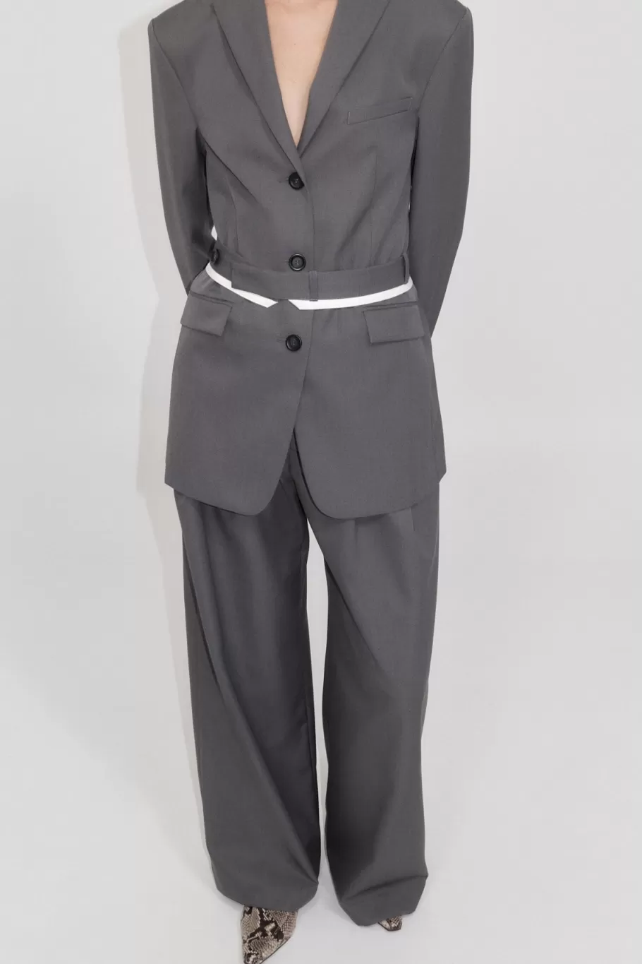 Outerwear | Tailoring | St. Agni Homme Belted Blazer - Pewter Grey