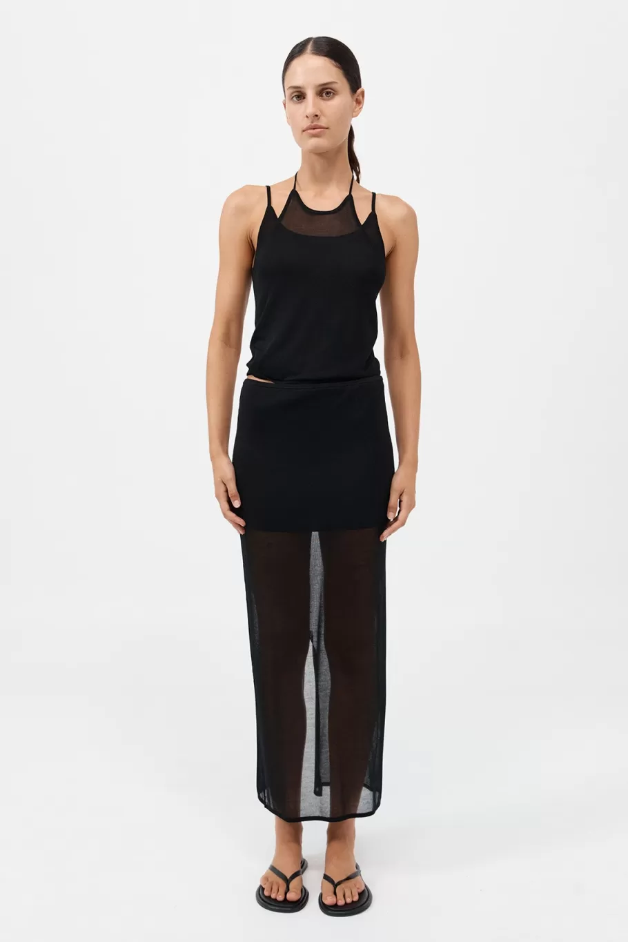 Basics | Tops | St. Agni Layered Halter Tank - BLACK