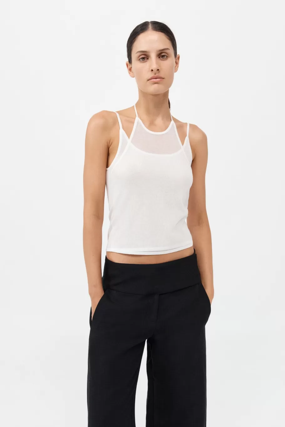 Basics | Singlets | St. Agni Layered Halter Tank - WHITE