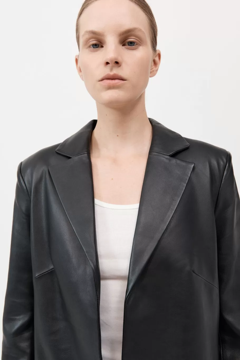 Leather | Outerwear | St. Agni Leather Longline Jacket - BLACK