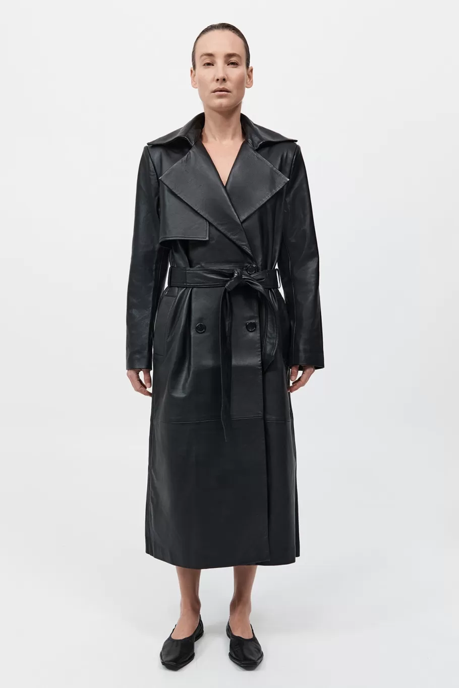 Leather | Outerwear | St. Agni Leather Trench Coat - BLACK