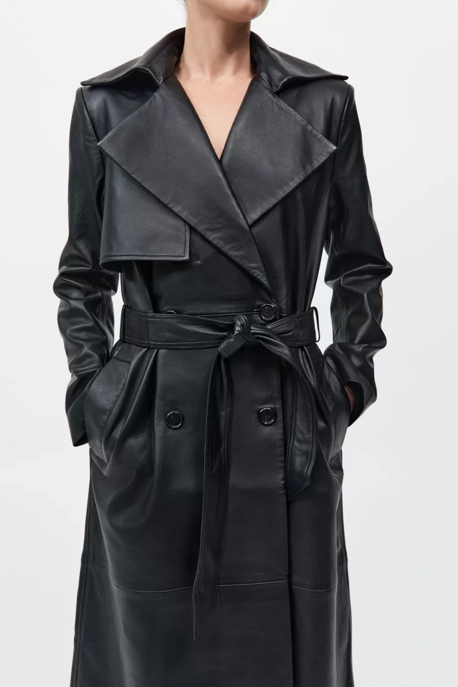 Leather | Outerwear | St. Agni Leather Trench Coat - BLACK