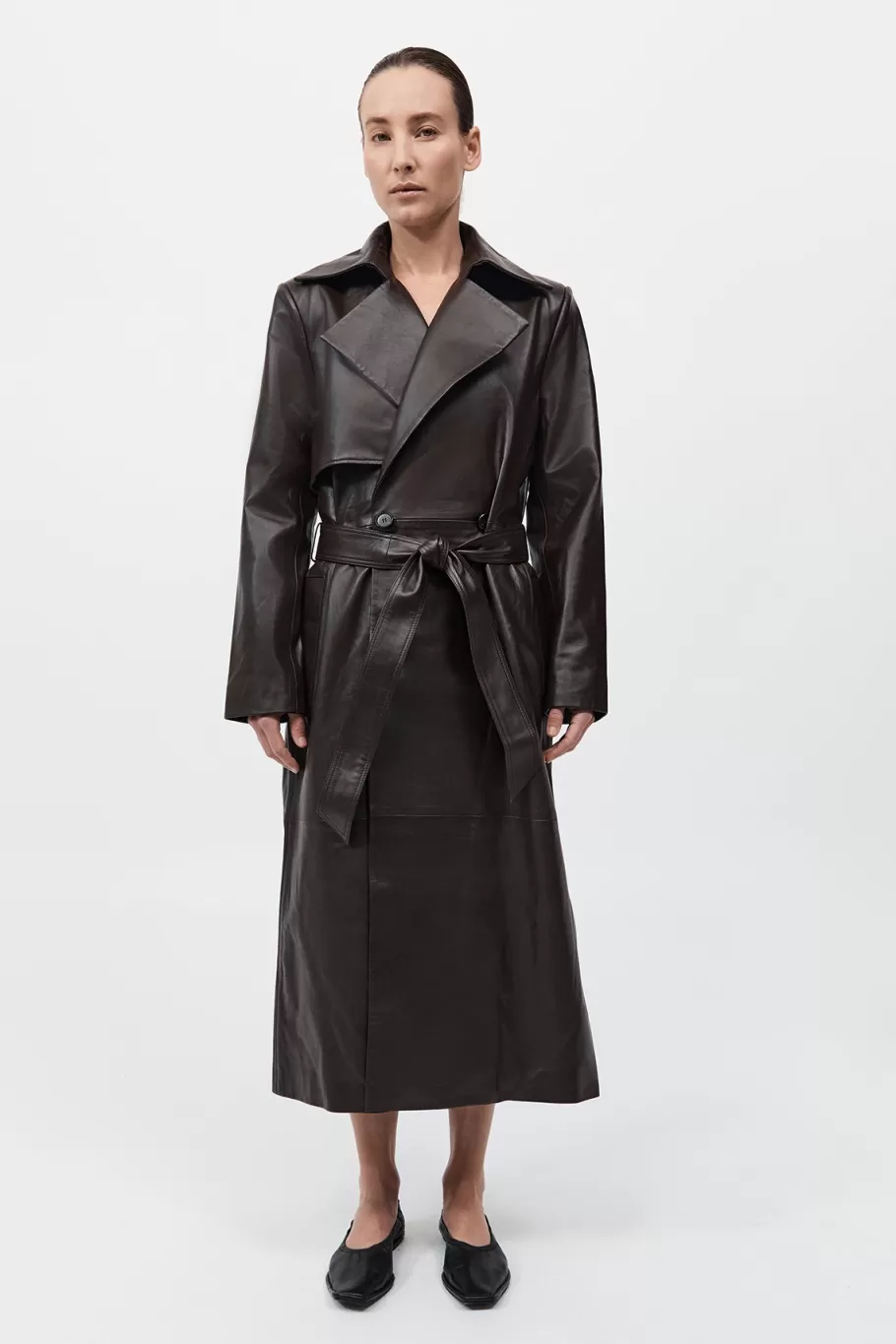 Leather | Outerwear | St. Agni Leather Trench Coat - CHOCOLATE