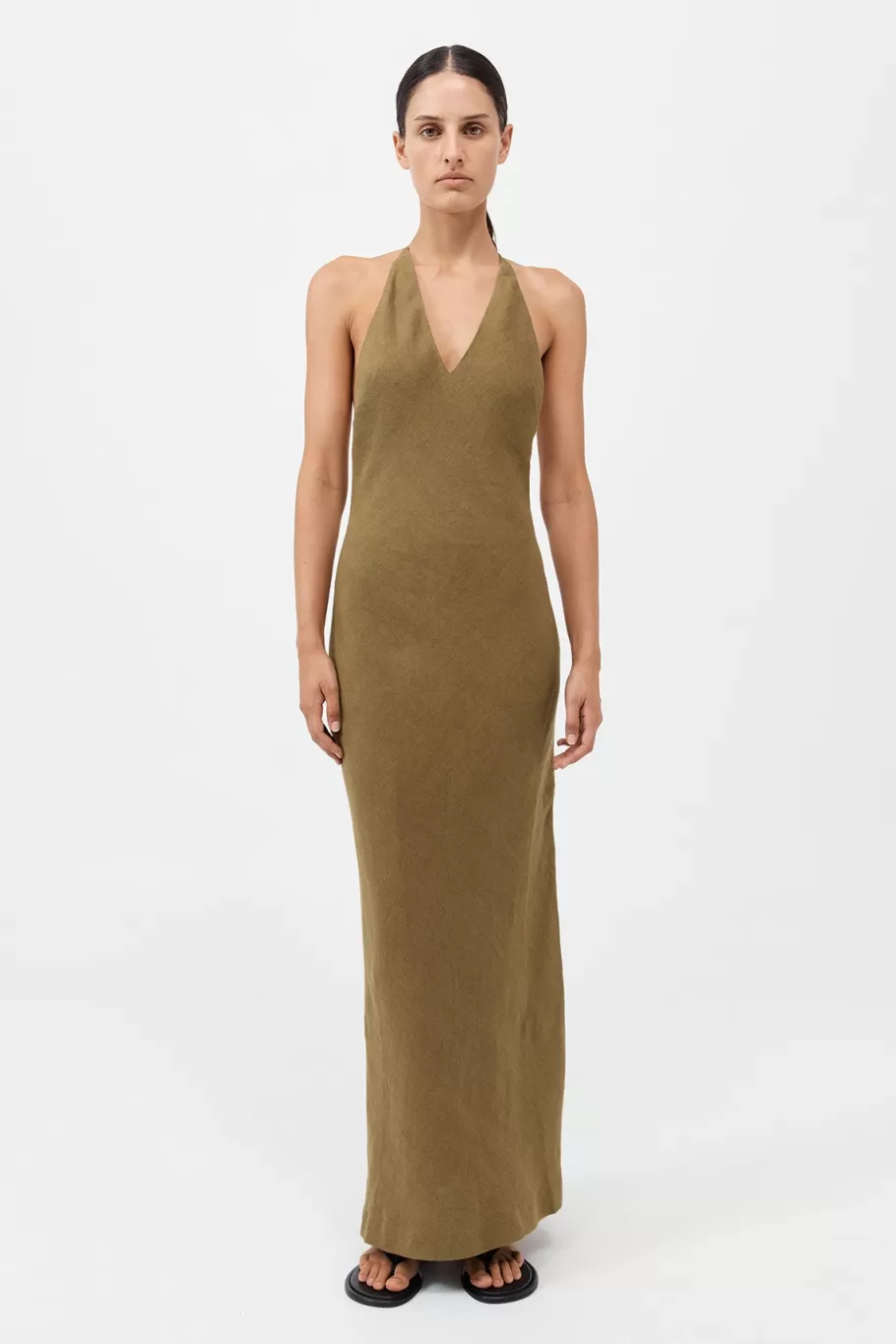 Dresses | St. Agni Linen Bias Halter Dress - OLIVE