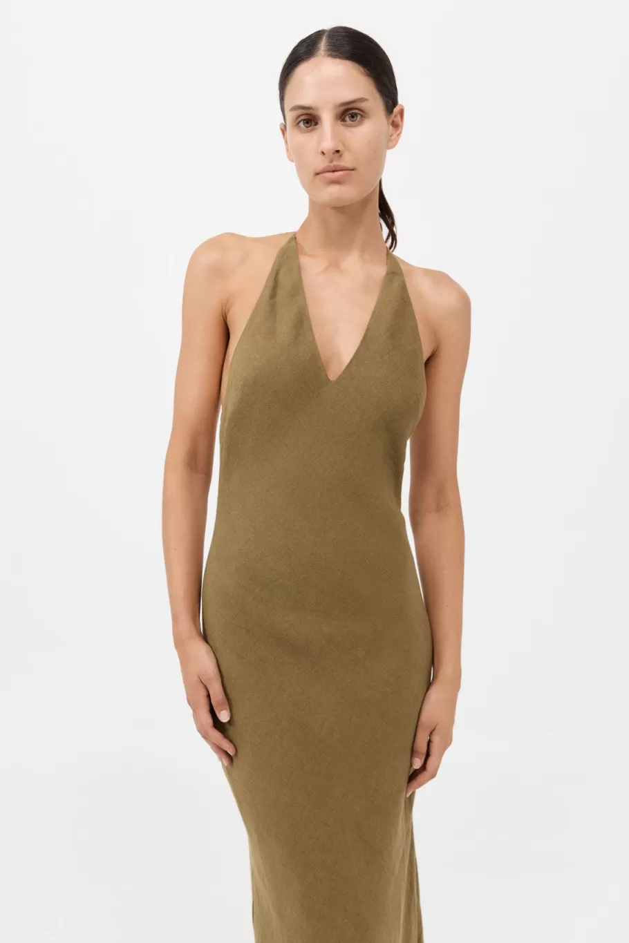 Dresses | St. Agni Linen Bias Halter Dress - OLIVE