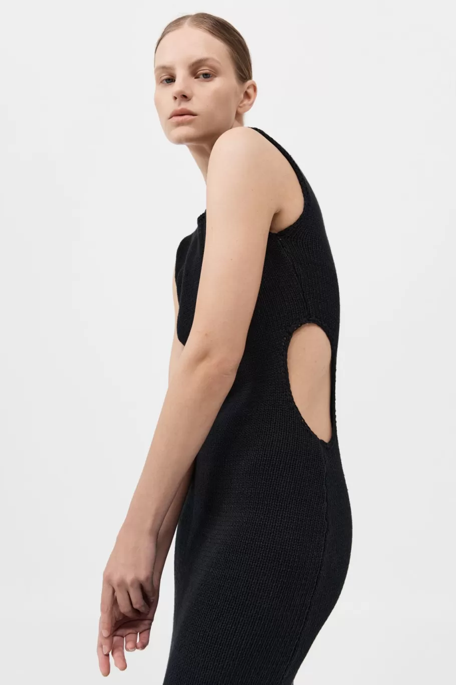 Dresses | Knitwear | St. Agni Linen Silk Blend Cut Out Dress - BLACK