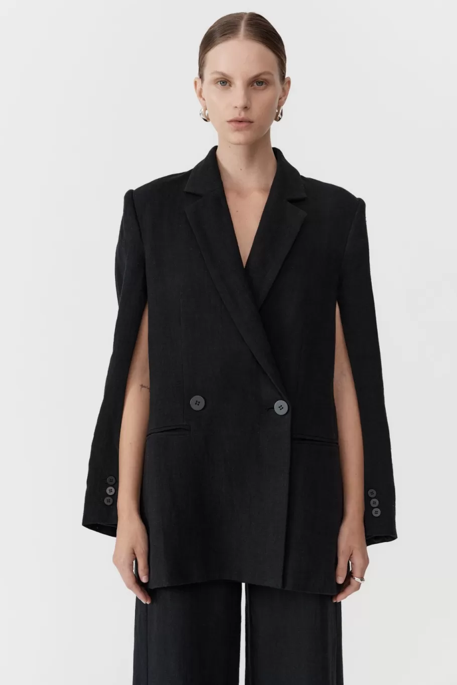 Outerwear | Tailoring | St. Agni Linen Split Sleeve Blazer - BLACK