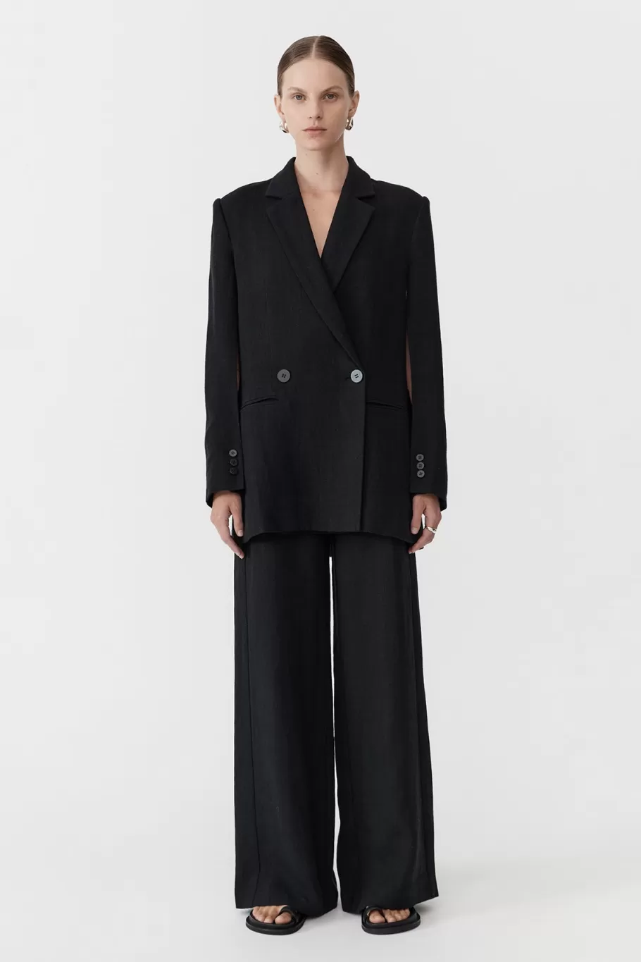 Outerwear | Tailoring | St. Agni Linen Split Sleeve Blazer - BLACK