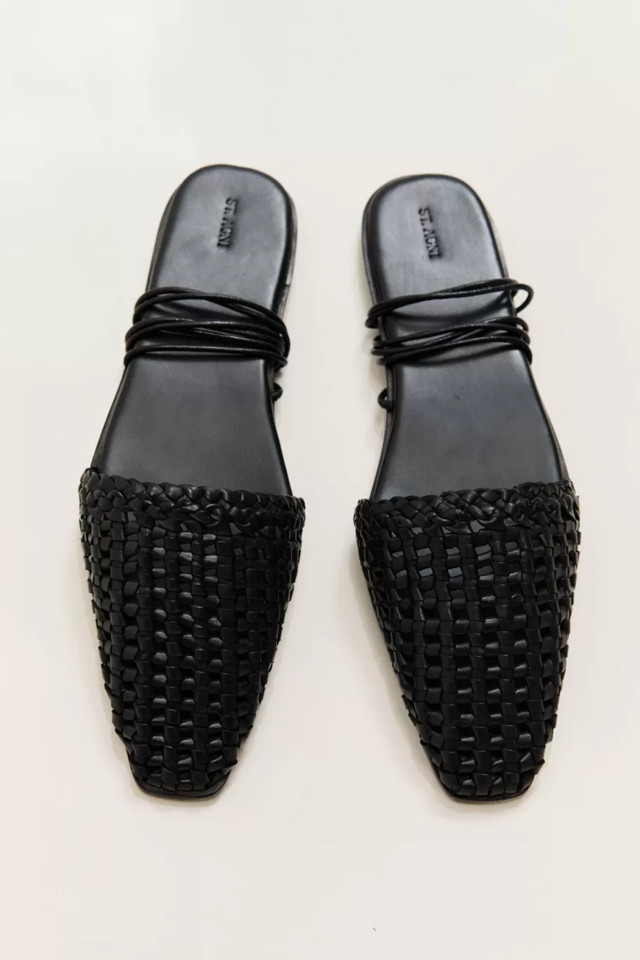 Sandals | Flats | St. Agni Macrame Mesh Tie Up Flats - BLACK