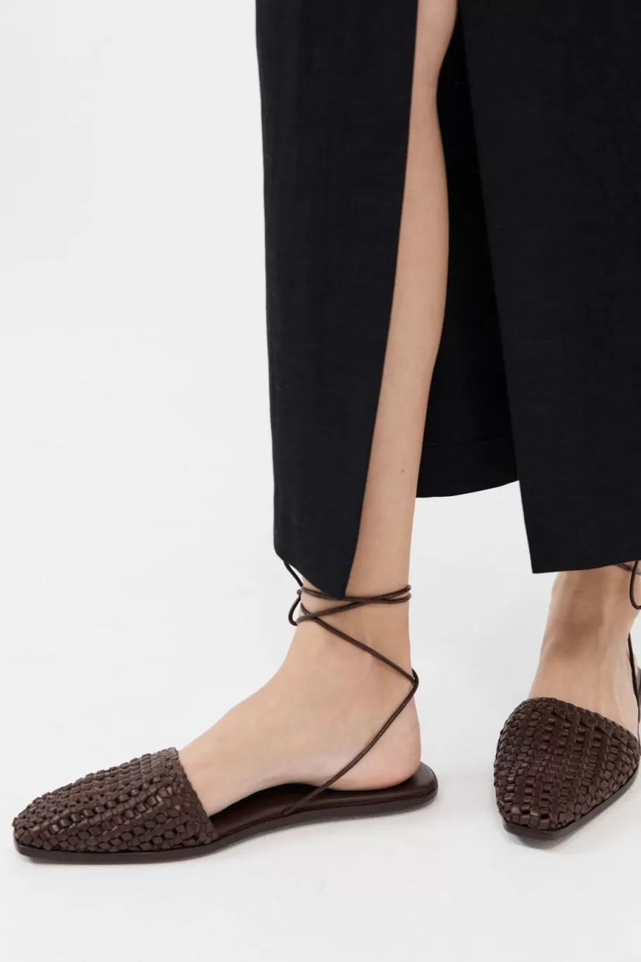 Sandals | Flats | St. Agni Macrame Mesh Tie Up Flats - CHOCOLATE