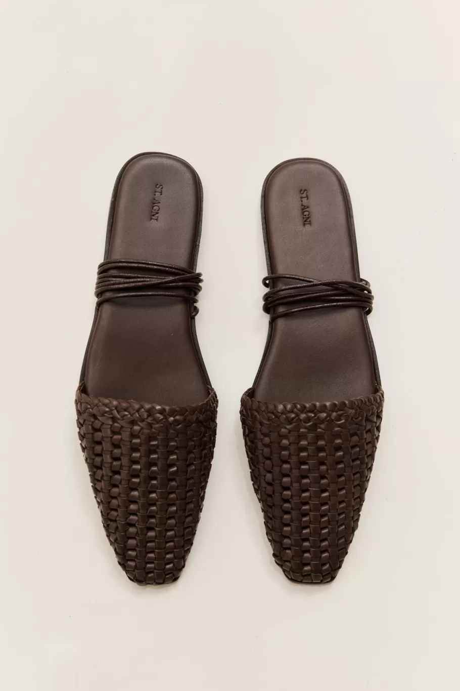 Sandals | Flats | St. Agni Macrame Mesh Tie Up Flats - CHOCOLATE