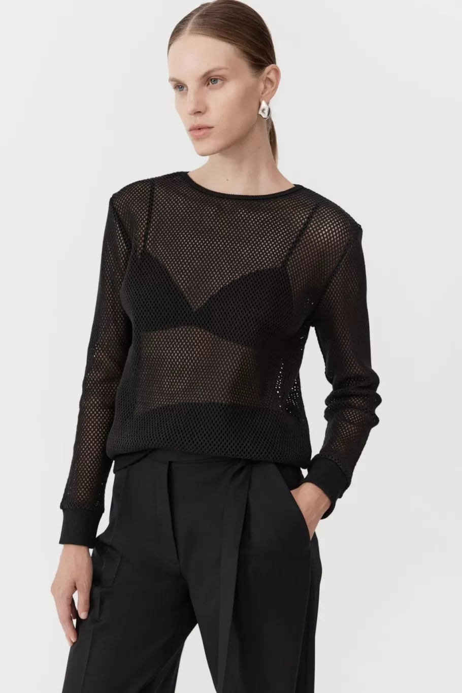 Tops | Jumpers | St. Agni Mesh Long Sleeve Top - BLACK