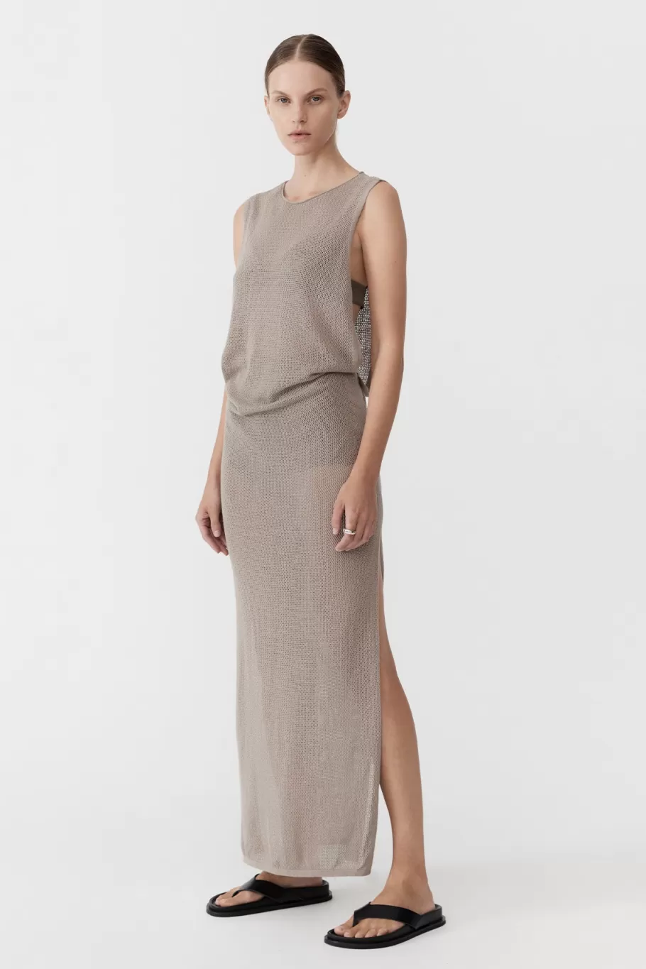 Dresses | Knitwear | St. Agni Mesh Tuck Back Maxi Dress - FOG