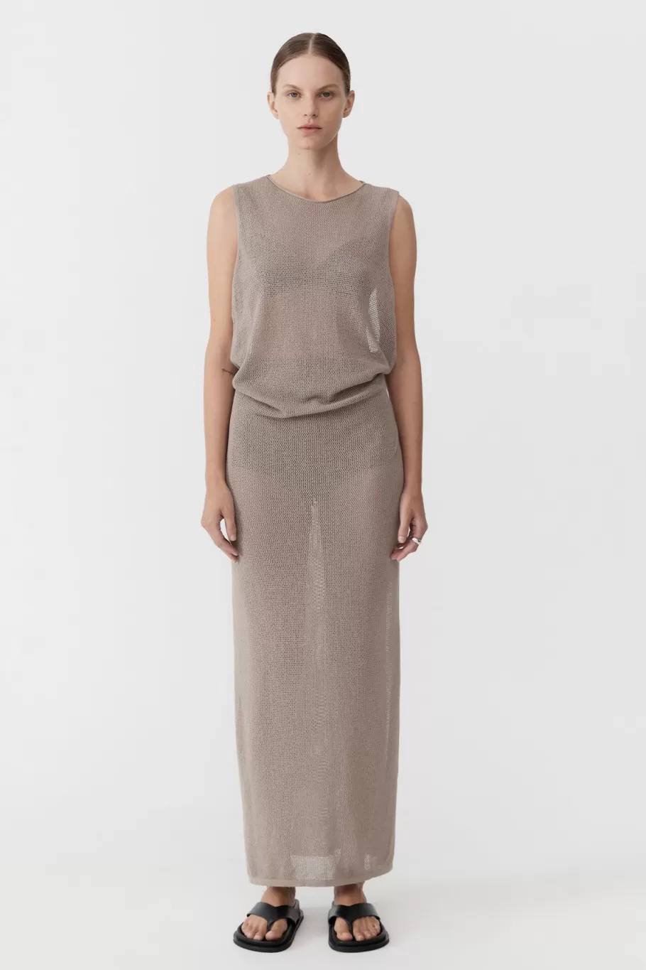 Dresses | Knitwear | St. Agni Mesh Tuck Back Maxi Dress - FOG