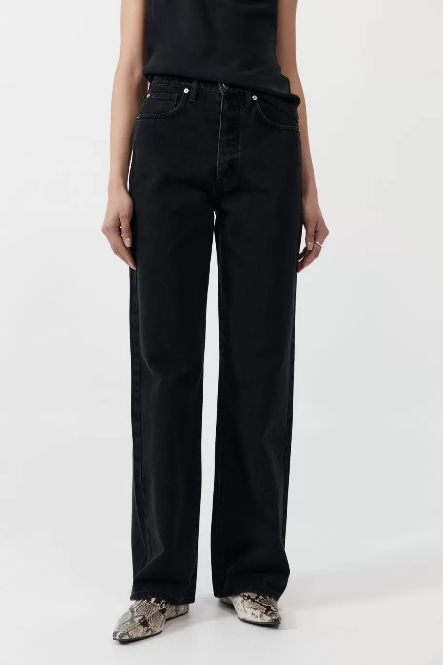 Pants | Denim | St. Agni Mid Rise Wide Leg - WASHED BLACK