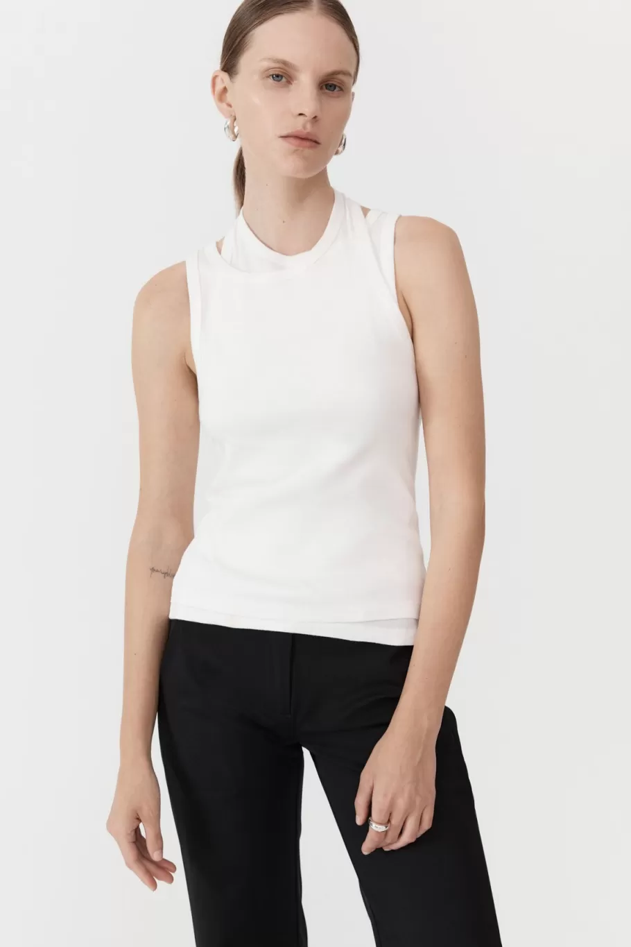 Basics | Tops | St. Agni Organic Cotton Layered Tank - White