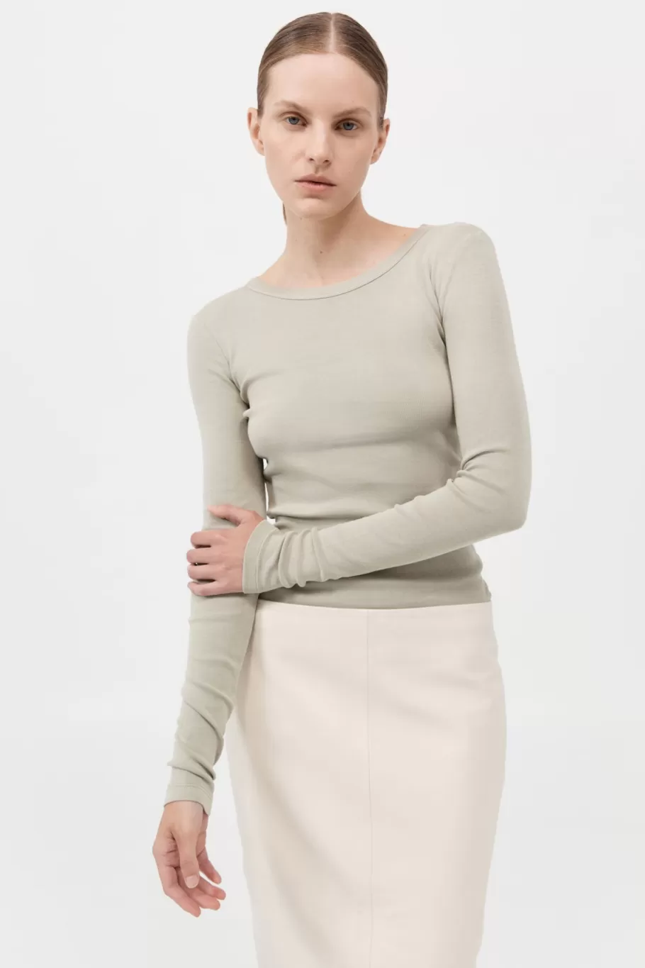 Basics | Tops | St. Agni Organic Cotton Long Sleeve Top - MOSS GREY