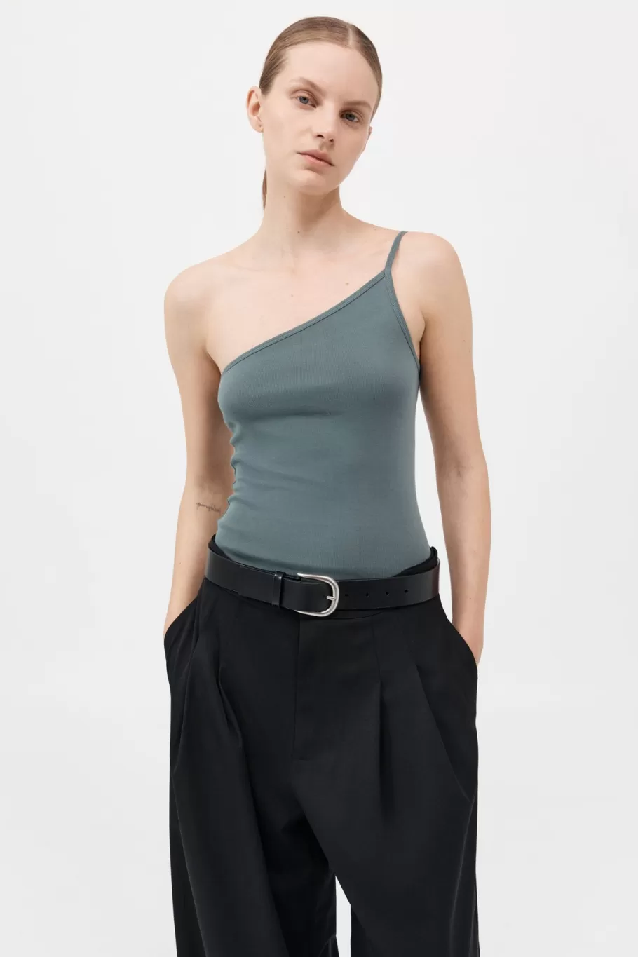 Basics | Tops | St. Agni Organic Cotton One Shoulder Tank - BALSAM GREEN