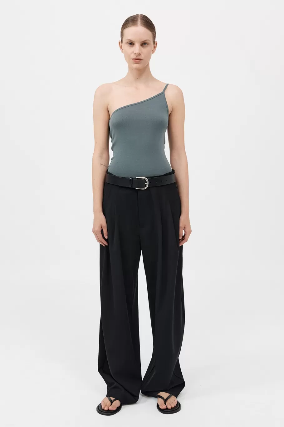 Basics | Tops | St. Agni Organic Cotton One Shoulder Tank - BALSAM GREEN