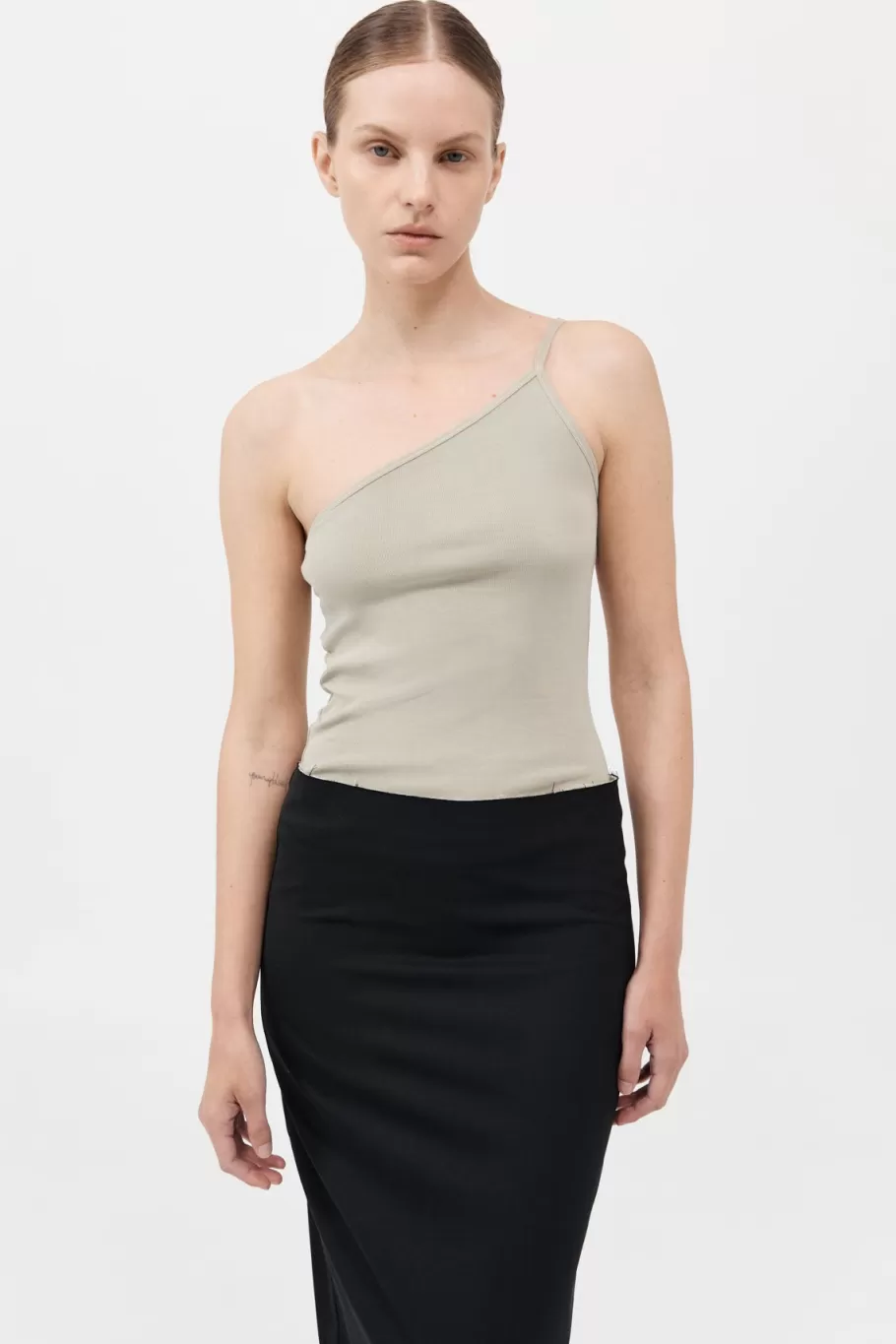 Basics | Tops | St. Agni Organic Cotton One Shoulder Tank - MOSS GREY