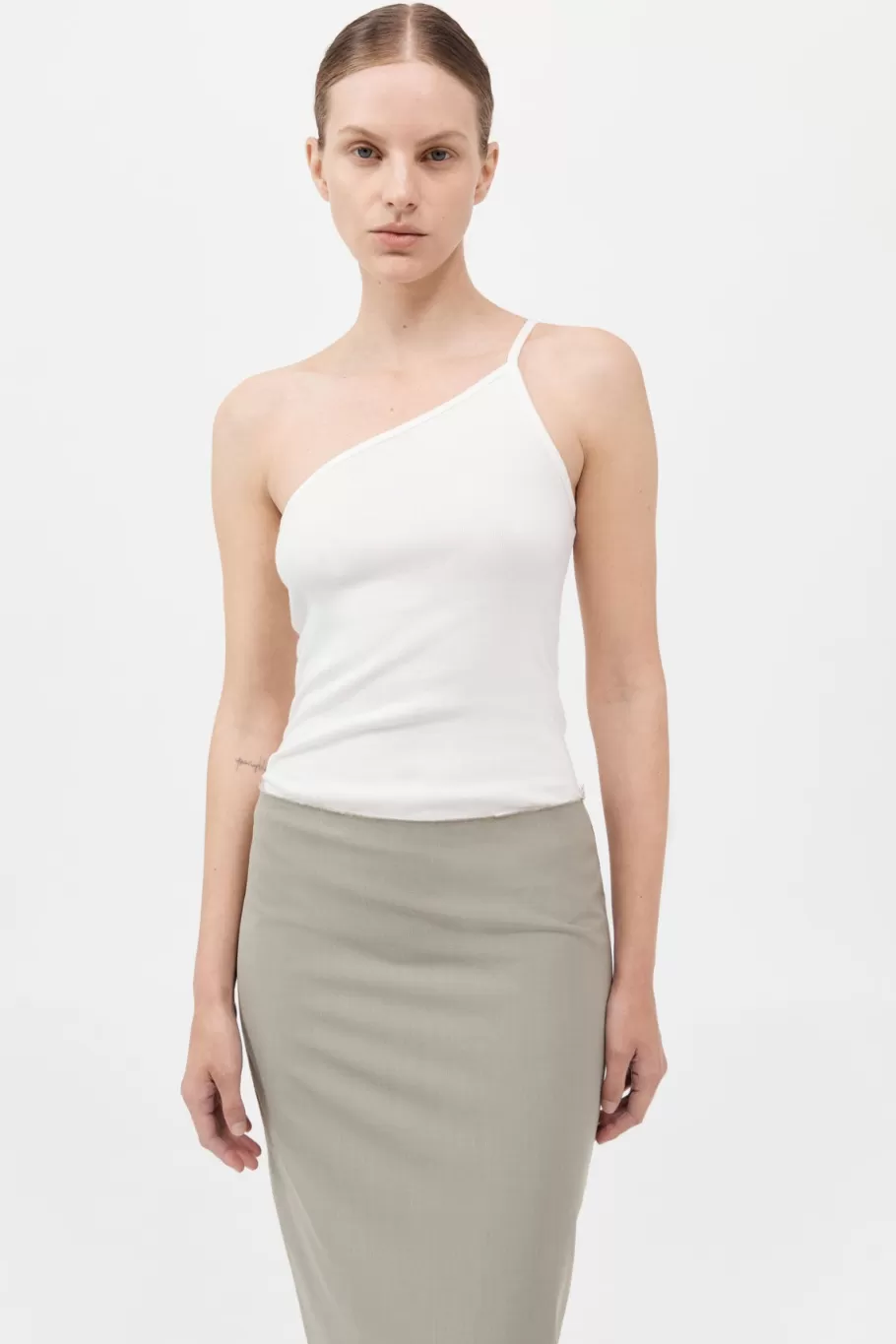 Tops | Basics | St. Agni Organic Cotton One Shoulder Tank - WHITE