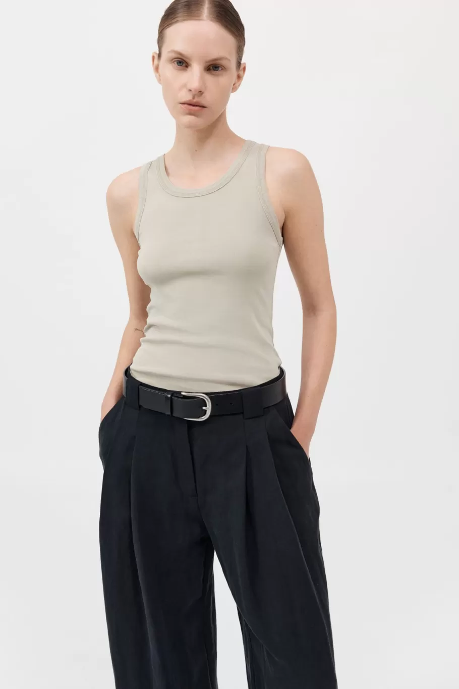 Basics | Tops | St. Agni Organic Cotton Singlet - MOSS GREY